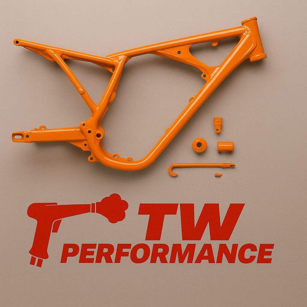 Motorradrahmen – Pulverbeschichtung in Wunschfarbe